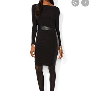 Ralph Lauren Leather Trim Black Jersey Dress